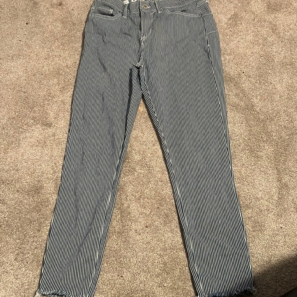 blue and white jeans very cute for like a dressy or casual look